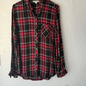 BeachLunchLounge Red Plaid Button Down Shirt Top Long Sleeve Medium Cabin‎ Fall